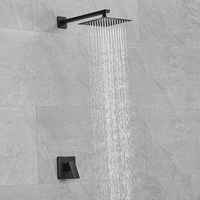 Ensemble de robinetterie de douche murale noir mat, kit de finition à fonction unique, vanne de préinstallation, pommeau de douche pluie carré, bras extra long en laiton
