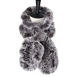 Mwfur thời trang mùa đông phụ nữ Thỏ lông khăn quàng cổ phong cách ngắn đan tay mềm Rex Thỏ lông khăn vẫy Hình dạng cổ ấm hơn
