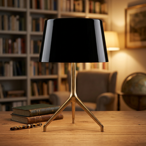 Lampe de table moderne en laiton de style mid-century, abat-jour noir en forme de tambour, source lumineuse LED E27, protection oculaire, taille moyenne, design décoratif, Wi-Fi AC - Product Image 2