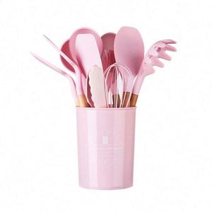 Silicone Kitchenware Set Wooden <b>Handle</b> Non-stick <b>Pan</b> Anti-Slip High Temperature Resistant Special Shovel Spoon Cooking Tools Set - Product Image 6