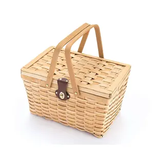 Spring summer wicker wooden chip holiday gift picnic basket