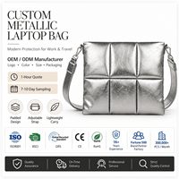 Sac pour ordinateur portable matelassé en tissu métallisé personnalisé 14 pouces, sacoche d'épaule bandoulière avec sangle réglable