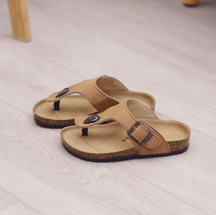 Wholesale New design Kids Summer Leather Slide Sandals Children Leather Cork Slippers Boys Girls Flip Flops Toddler Sandals