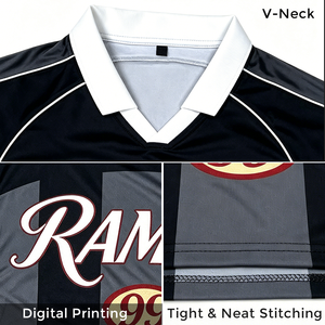 Maillot de sport rayé à séchage rapide Ramax pour homme, 100 % polyester, manches courtes, col en V, coupe classique, imprimé, pour le football - Product Image 3