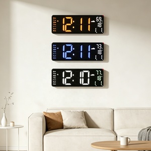 Multi-Color Light Electric Wall Mounted Weather Clock with LED Big Digits Display Week Date Temperature Humidity 12 Inch Reloj - Product Image 1