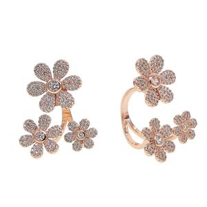 Anello di Moda in Oro Rosa con Fiori, Incastonato con Zirconi Trasparenti, 3 Fiori di <span class=keywords><strong>Margherita</strong></span>, Regolabile, per Donne - Product Image 3