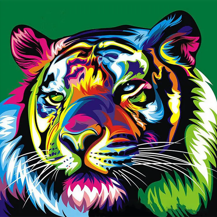 額入りのカラフルな虎の動物数字によるDIY絵画家の装飾現代の壁アート絵画子供のためのギフト