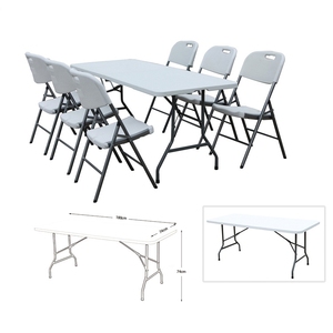 Muebles de exterior portátiles, mesa plegable de plástico Rectangular blanca para banquete, comedor, barbacoa, Camping, Picnic, mesa plegable de 6 pies - Product Image 1