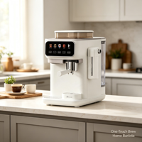Machine à café expresso Anbolife 2 en 1 électrique 20 bars en acier inoxydable avec moulin intégré, écran tactile, préparation chaude/froide, laitier amovible