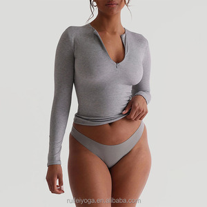 Nueva moda logotipo personalizado Casual transpirable 95% poliéster 5% Spandex doble capa con cremallera <span class=keywords><strong>Camiseta</strong></span> <span class=keywords><strong>de</strong></span> <span class=keywords><strong>manga</strong></span> <span class=keywords><strong>larga</strong></span> para <span class=keywords><strong>mujer</strong></span> - Product Image 4