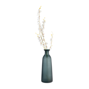 Vaso in vetro scanalato con coperchio, finitura blu intenso, vaso decorativo per fiori, per soggiorno, elemento scultoreo per la casa - Product Image 2