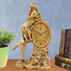 Horloge de table/étagère silencieuse à pendule oscillant, style européen, en bronze et résine, motif « Jeune Fille aux Fleurs », mouvement à quartz - Product Image 4
