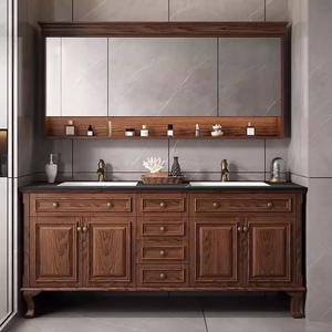 גודל גדול אלון כהה חדר אמבטיה יהירות ארון עם מראה - Product Image 5