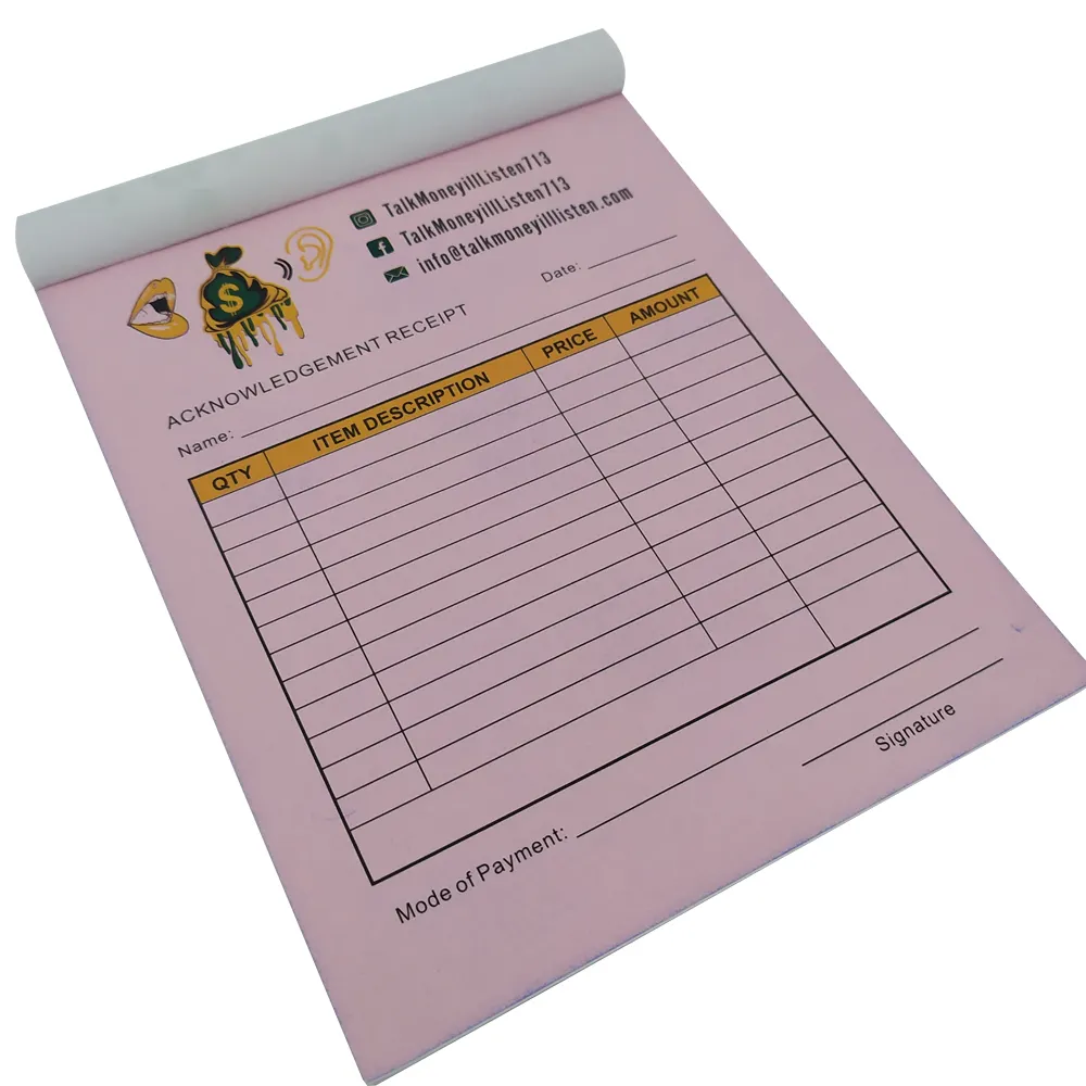 Custom Bill Book 2-Part Invoice Printing Carbonless Receipt Book Printing Service