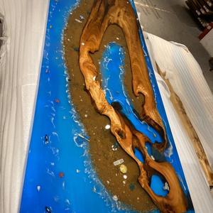 Vendite della fabbrica nuovo colore blu rettangolare moderna oceano blu con shell caffè pesce sala da pranzo mobili da tavolo In <span class=keywords><strong>Resina</strong></span> Epossidica - Product Image 1