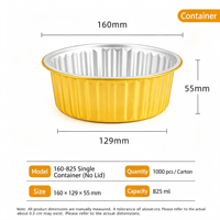 Boîte d'emballage jetable ronde dorée de 825 ml, épaissie, pour plats à emporter, pot en papier d'aluminium avec couvercle, boîte en papier d'aluminium scellée pour extérieur