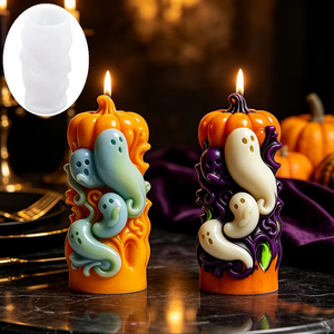 Moule à bougie en silicone Halloween 3D Citrouille et Fantôme, antiadhésif, réutilisable, blanc, outil d'artisanat - Product Image 2