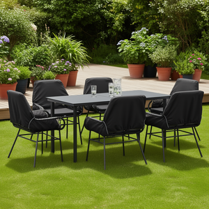 Six Seater Garden <b>Dining</b> <b>Set</b> Black Poly Rattan Removable Covers <b>Outdoor</b> Furniture Contemporary Design - Product Image 2
