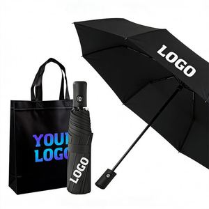 Parapluie pliable automatique personnalisé 3 sections avec logo – Cadeau d'affaires en gros – Parapluies pliants anti-UV personnalisés pour l'extérieur et la pluie - Product Image 1