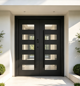 Porte d'entrée double pivotante moderne en aluminium, panneau en verre fumé, porte de sécurité principale de villa avec serrure numérique intelligente - Product Image 2