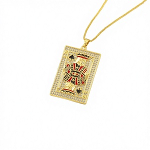 Colgante de Carta de Póker con Micro Pavé de Circones, Chapado en Oro, de Latón, Diseño Novedoso, Calidad Premium, Joyería de Moda - Product Image 2