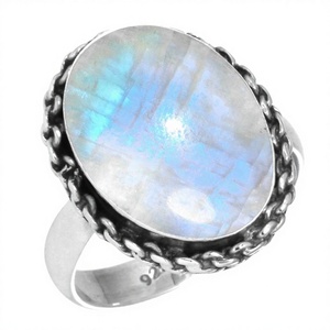 Hot Selling Boho Vintage Women's Moonstone Gemstone <b>Ring</b> Bezel <b>Set</b> Romantic Style Silver Plated Certified Wholesale Bulk Deal - Product Image 1