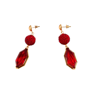 Pendientes de Moda con Baño de Oro PVD, Acero Inoxidable 316L, Colgante Hexagonal con Bola de Cristal Roja - Product Image 2