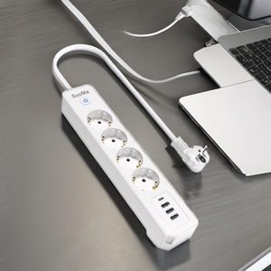 ปลั๊กพ่วง 4 ช่องเสียบแบบ EU พร้อมสวิตช์ 3 พอร์ต USB 1 พอร์ต Type-C 16A ปลั๊กพกพา มาตรฐาน GS CE และ RoHS - Product Image 1