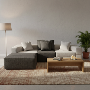 Juego de Sofás Modulares en Forma de L, Diseño Personalizado OEM, Asientos Acolchados, Embalaje al Vacío, Compresión, Sin Estructura, con Reposapiés - Product Image 1