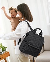 Petit sac à dos à fermeture éclair pour couches, mini sac à langer unisexe avec matelas à langer et attaches pour poussette, noir