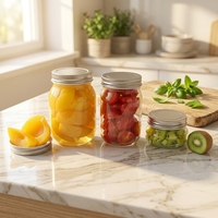 Pot Mason carré rond de 16 oz pour la mise en conserve, le miel et le stockage alimentaire, avec couvercle hermétique