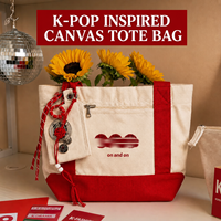 Sac fourre-tout en toile color block inspiré du K-Pop, avec double poche avant, broderie, sac à main pour fans, pendentif tissé - Grande Vente