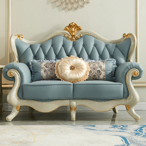 Phong cách Châu Âu <span class=keywords><strong>sofa</strong></span> da miếng bọt biển điền Pad rắn khung gỗ sang trọng Thiết kế phòng khách sạn biệt thự - Product Image 3