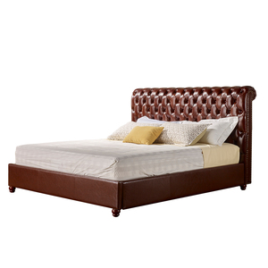 <span class=keywords><strong>Cama</strong></span> marrón tamaño Queen con botón, cabecero alto con mechones, mesitas de noche de madera maciza tapizadas en cuero PU, <span class=keywords><strong>cama</strong></span> de estilo suave - Product Image 1
