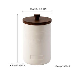 Pot de conservation en céramique Yumiplus avec couvercle en bois, cylindrique, blanc, hermétique, pour café, thé, céréales, usage en cuisine - Product Image 3