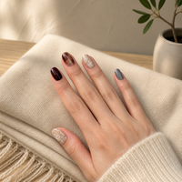 Faux ongles décoratifs à presser, motif floral doré nude, bordeaux et gris, pour collections de beauté de boutique