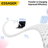 ESSAGER ES-X85 Cable de Carga Rápida Tipo C a C con Conector en Ángulo de 90 Grados, Trenzado Plano, 5A, PD 100W, para Teléfono, Laptop, iPhone, Xiaomi