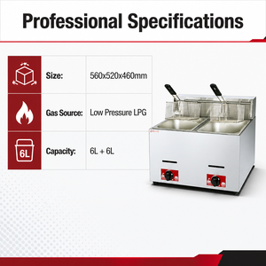 Commercial Countertop Double Tank Double <b>Basket</b> Gas Fryer LPG 6L+6L for Fried Chicken French Fries Snack Shop - Product Image 2