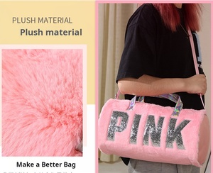 Sac à bandoulière rose unique en peluche, design elliptique, paillettes scintillantes, grande capacité, parfait pour les femmes, automne et hiver - Product Image 3