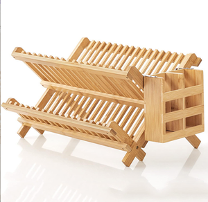 Support à vaisselle pliable en bois à 2 niveaux pour la cuisine, la salle de bain ou le salon, utilisable comme support pour outils, épices, pots de fleurs - Product Image 1