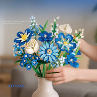 Jie Star JJ9240 Buket Bunga Biru Seri Warna Mawar Segar Mainan Ornamen untuk Anak-anak Hadiah Ulang Tahun Liburan Set Blok Bangunan