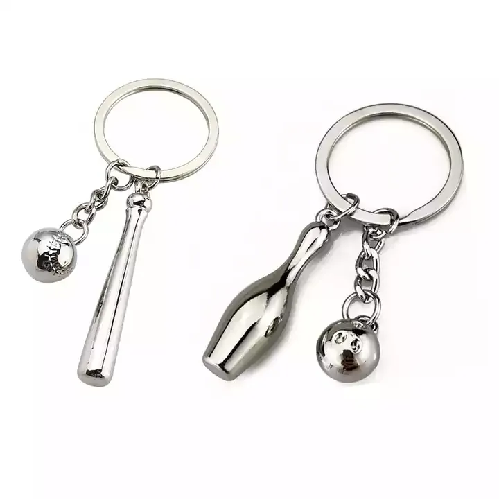 Custom Fashion Metal Sport Keychain Keyring Accessories Bowling Baseball 3d Keychain For Commemorative Gift