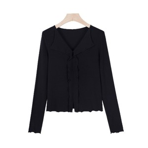 SUHE TS-025 Camiseta de Manga Larga con Cuello en V para Mujer, Camiseta de Punto Suave, Corte Ajustado, Elegante, Negra, Blanca, Gris - Product Image 4