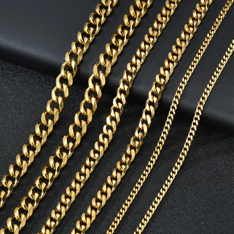 Cadena de cuello para mujer al por mayor 3mm a 11mm collar de acero inoxidable joyería plateada cadena cubana de oro para hombres