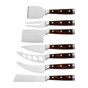 Novo design queijo faca conjunto aço inoxidável prata queijo facas com cabo longo de madeira