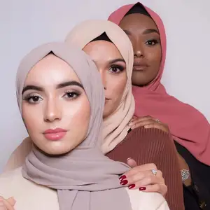 Sciarpa pieghettata a buon mercato musulmano Eid Jazz pianura chiodo perla moda bellezza pizzo Abaya Hijab elastico