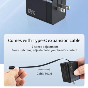 GaN 65W Retractable Cord Fast <b>Charger</b> QC3.0/QC4.0 PD 3.0 Type-C for Smart Watches Mobile Phones ABS Material OVP/OCP Protection - Product Image 4