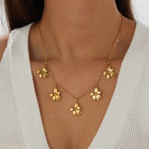 Floral Necklace Stainless Steel Gold Plated Clavicle Chain With Multiple Pendants Daily Party Wear - Product Image 2