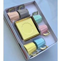 Ensemble de 6 pièces de tasses à expresso en céramique porcelaine ensemble de tasses à cappuccino à poignée dorée émaillée avec soucoupe carrée