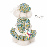 Robe de luxe en tweed pour animaux de compagnie avec chapeau assorti, robe pour chien à volants en dentelle perlée pour petits chiens, tenue de mode pour animaux de compagnie